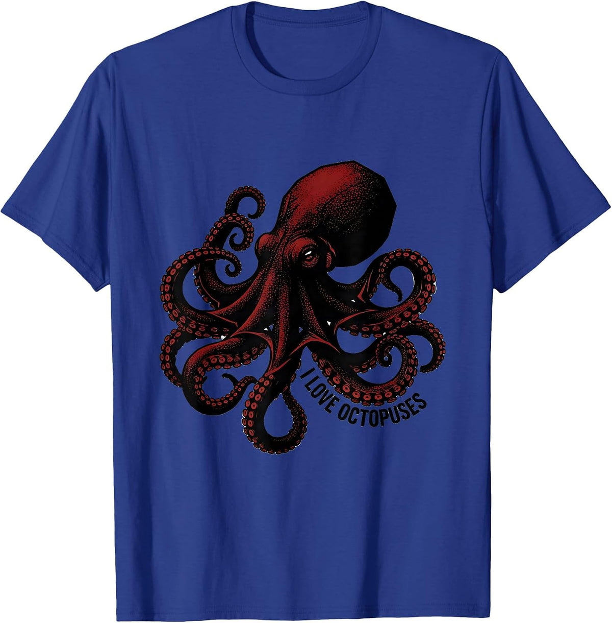 I Love Octopuses Blackwork Dotwork Ocean Wildlife Animal T-Shirt - Royal Blue