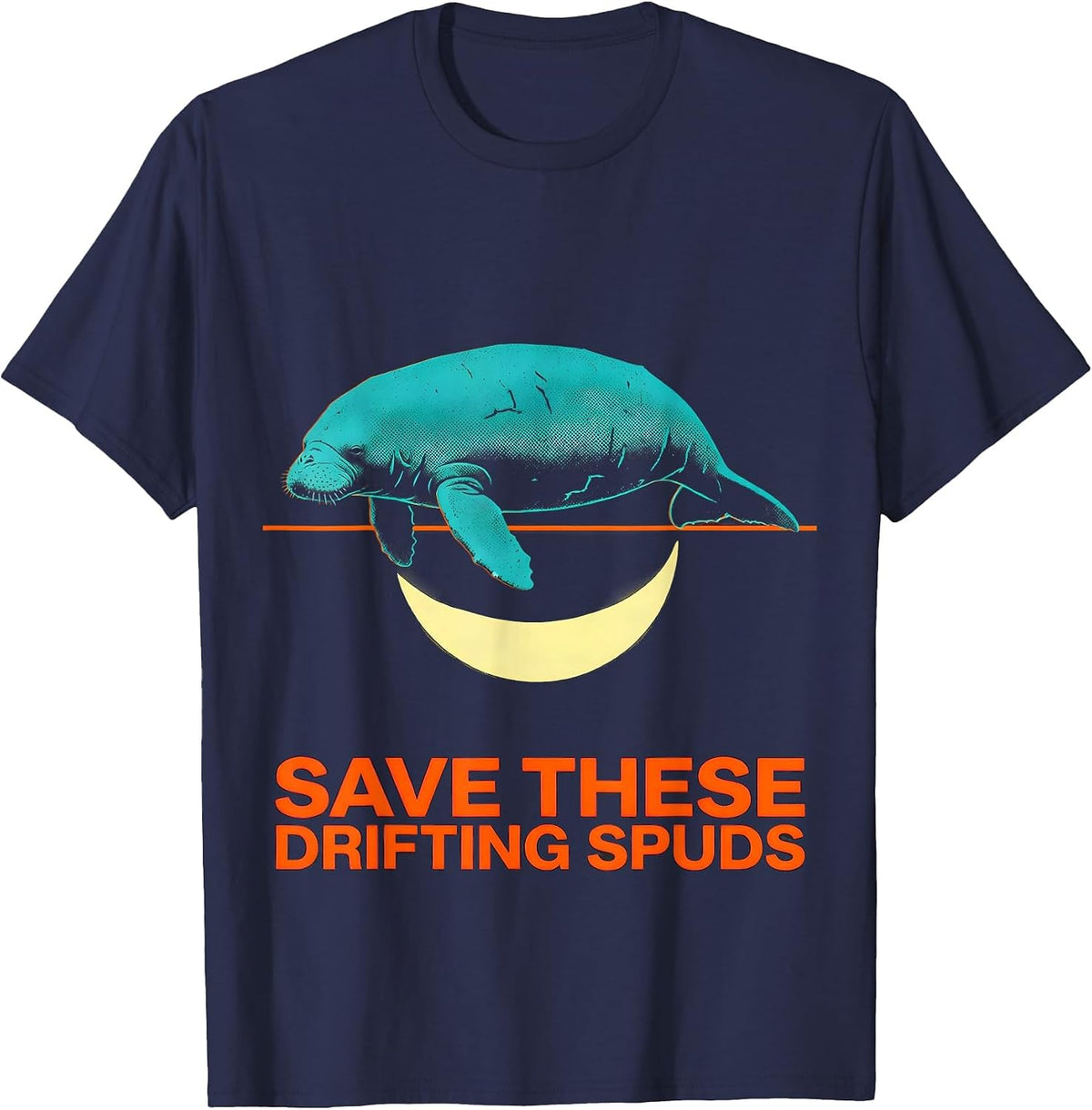 Men's Save These Drifting Spuds Funny Manatee Sea Cow Pun Humor T-Shirt - Navy Blue