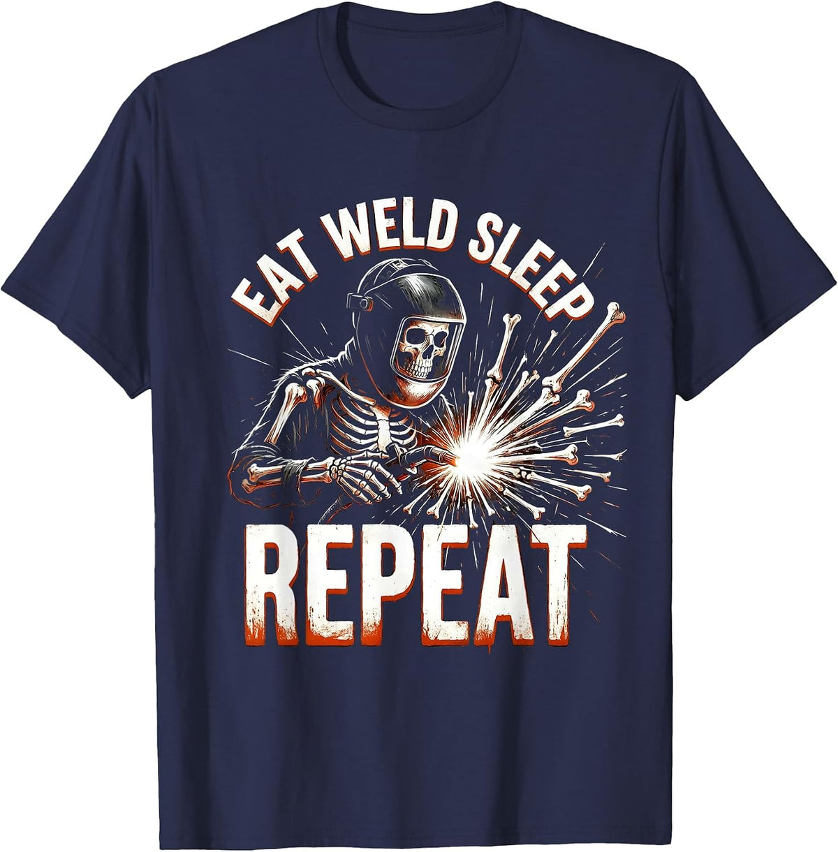 Men's Eat Weld Sleep Repeat Welder Graphic Design T-Shirt - Navy Blue