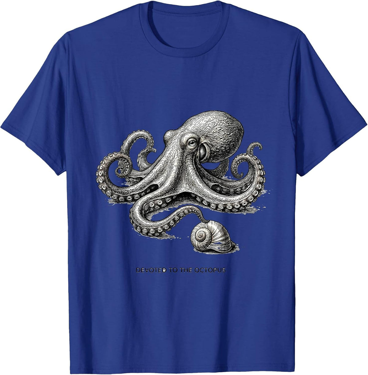 Men's Devoted to the Octopus Line Art Octopus Lover Ocean Animal T-Shirt - Royal Blue