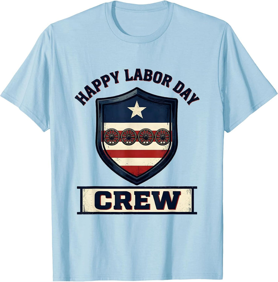 Men's Happy Labor Day Crew Patriotic Americana Labor Day Gift T-Shirt - Baby Blue