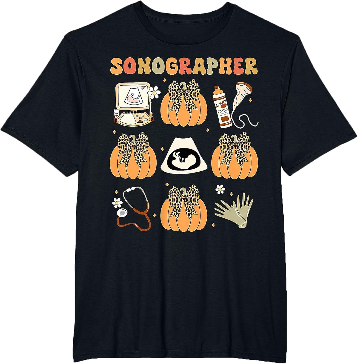 Coquette Sonographer Fall Ultrasound Tech Nurse Thanksgiving T-Shirt - Black