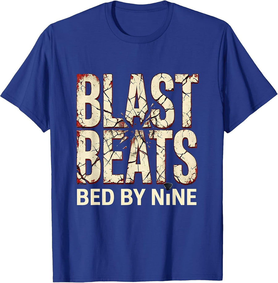 Blast Beats Bed By Nine Funny Heavy Metal Fan Humor T-Shirt - Royal Blue