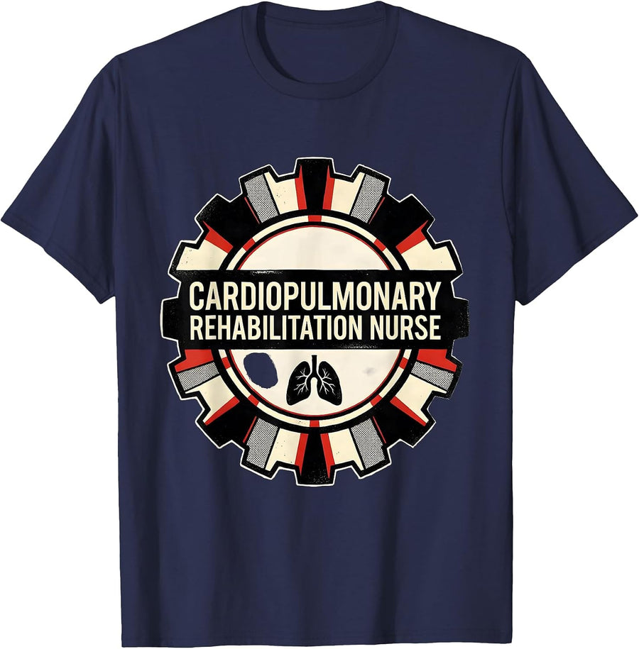 Cardiopulmonary Rehabilitation Nurse Stencil Graphic T-Shirt - Navy Blue