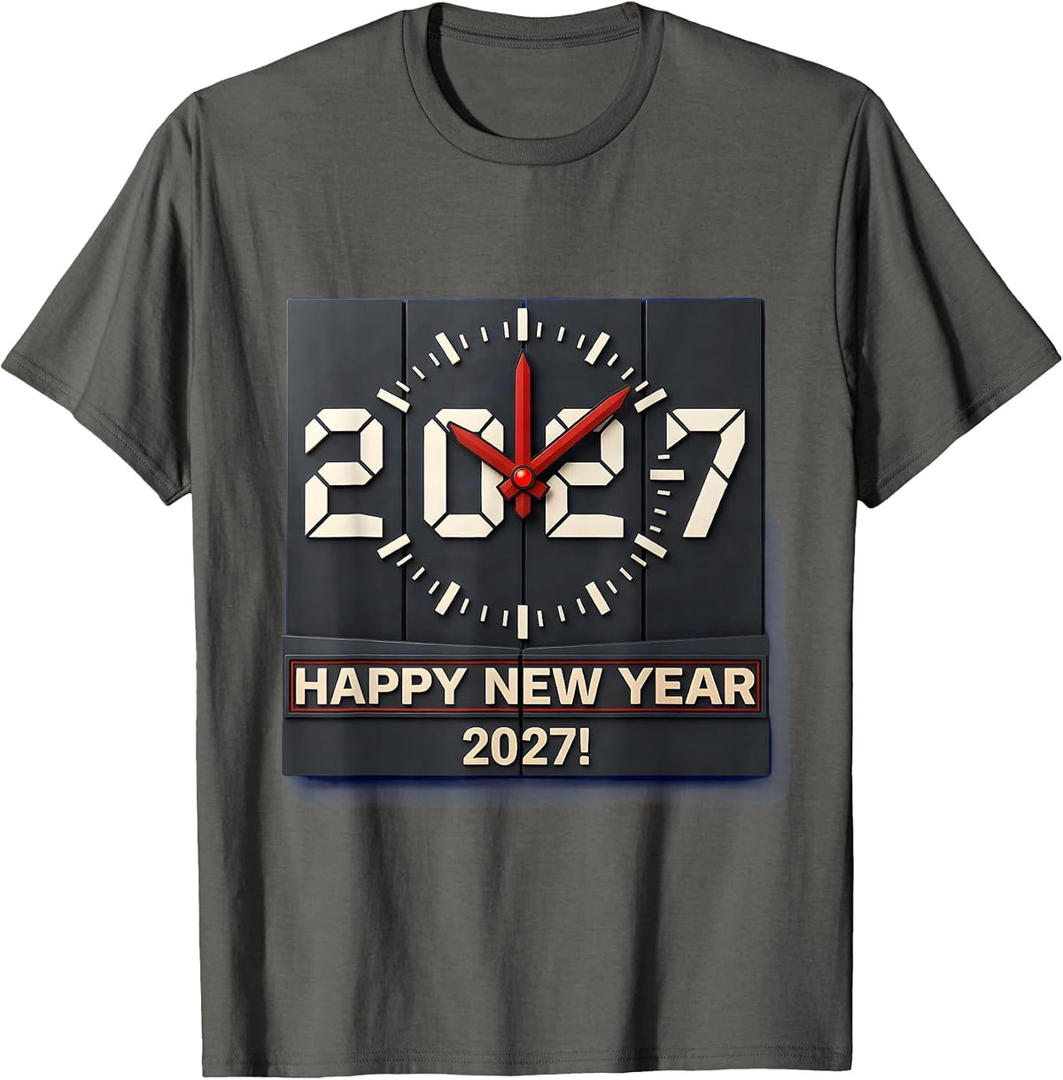 Men's Happy New Year 2027 Geometric Countdown Party Crew Matching T-Shirt - Asphalt Grey
