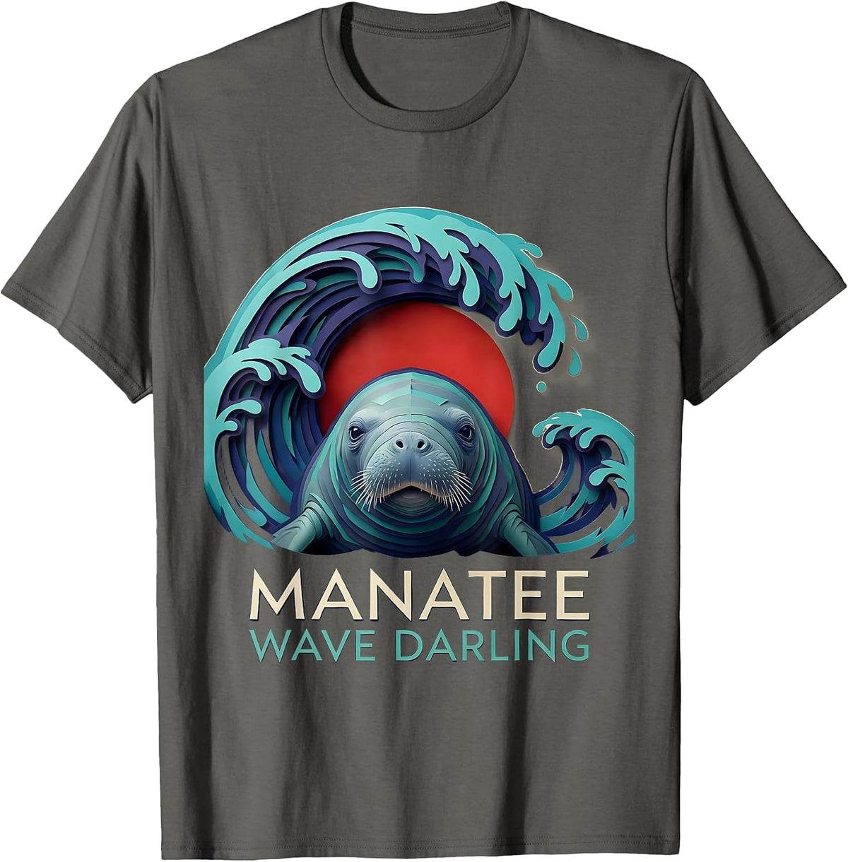 Manatee Wave Darling Paper Cutout Funny Animal Lover Gift T-Shirt - Asphalt Grey
