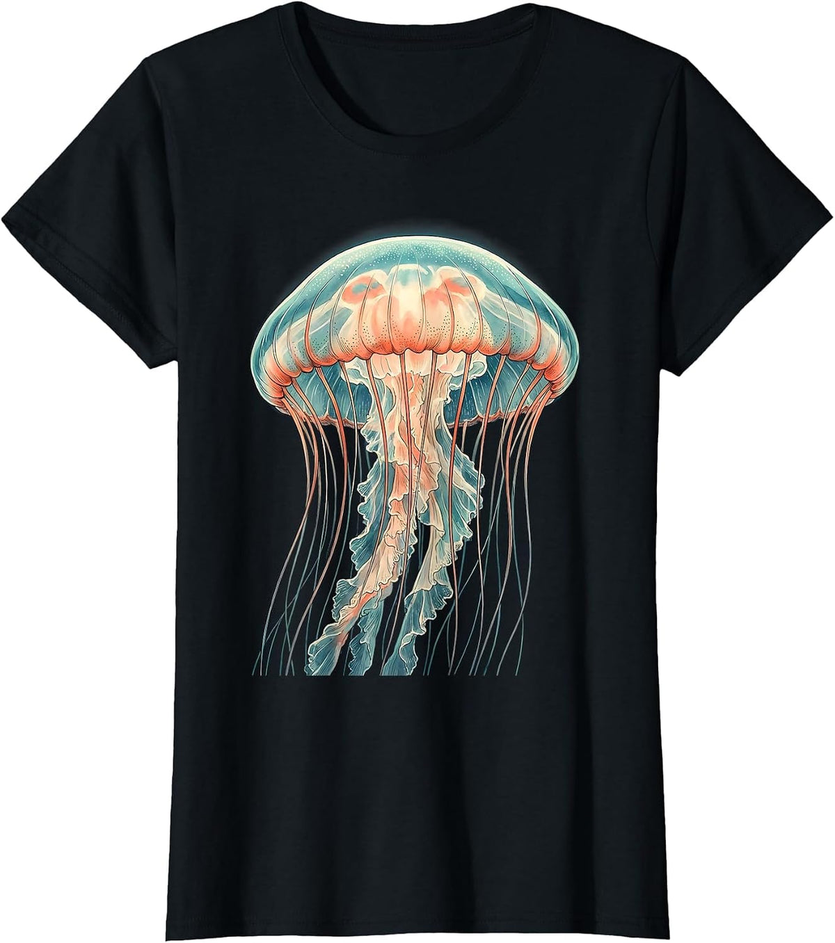 Moon Jellyfish Ocean Animal Lover Illustration T-Shirt - Black