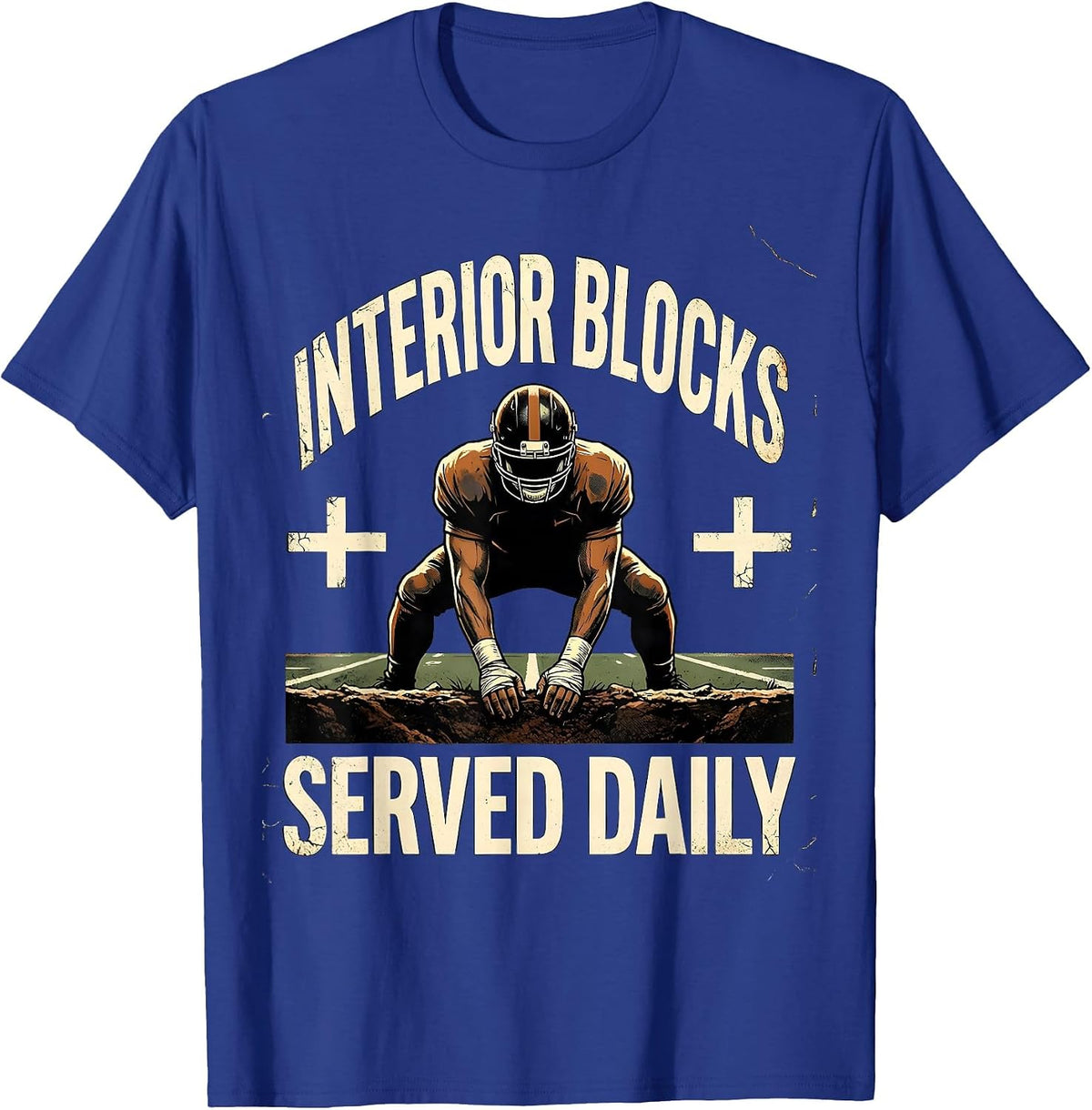 Men's Interior Blocks Served Daily Distressed Football Lineman T-Shirt - Royal Blue