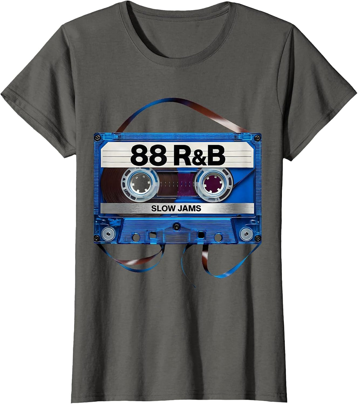 Women's 88 R&B Slow Jams Retro Cassette Deck Old School Mixtape T-Shirt - Asphalt Grey