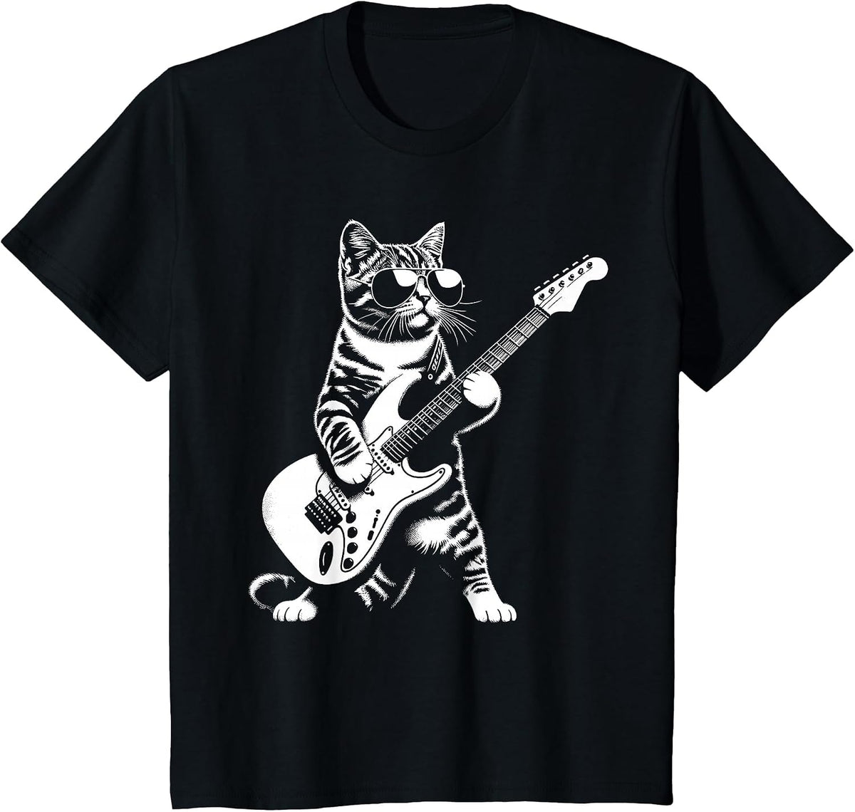 Guitar Cat Novelty Rock Music Band Concert Funny Cat T-Shirt - Black