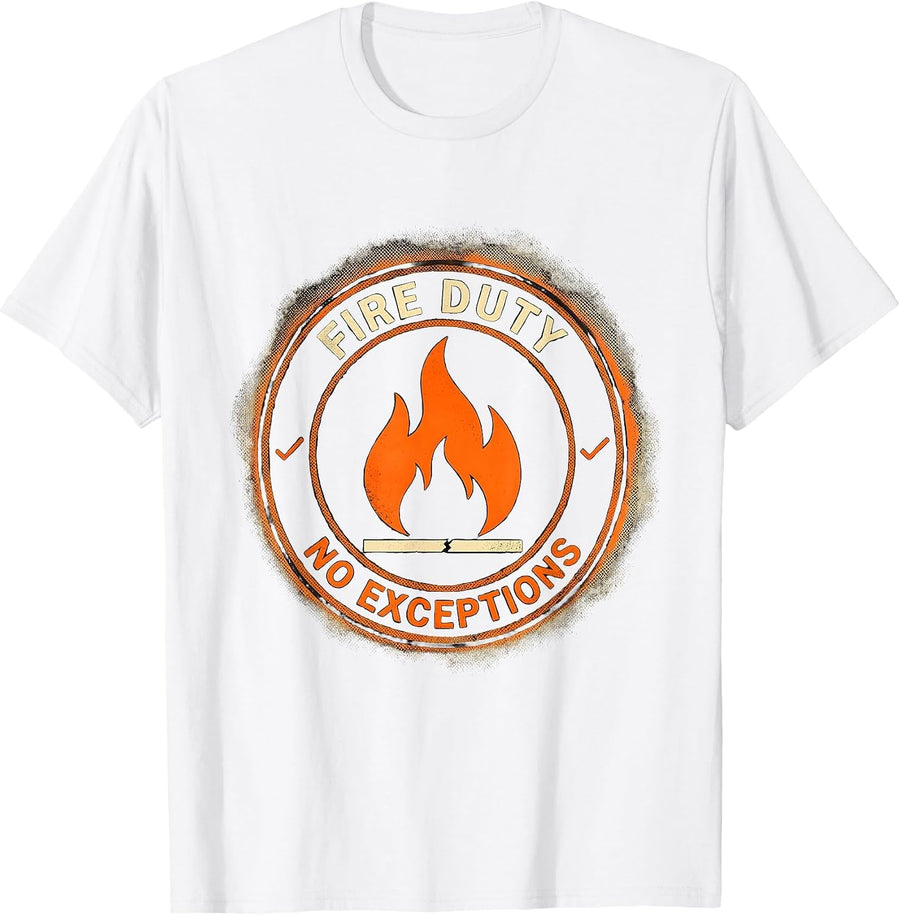 Men's Fire Duty No Exceptions Bold Halloween Costume Humor T-Shirt - White