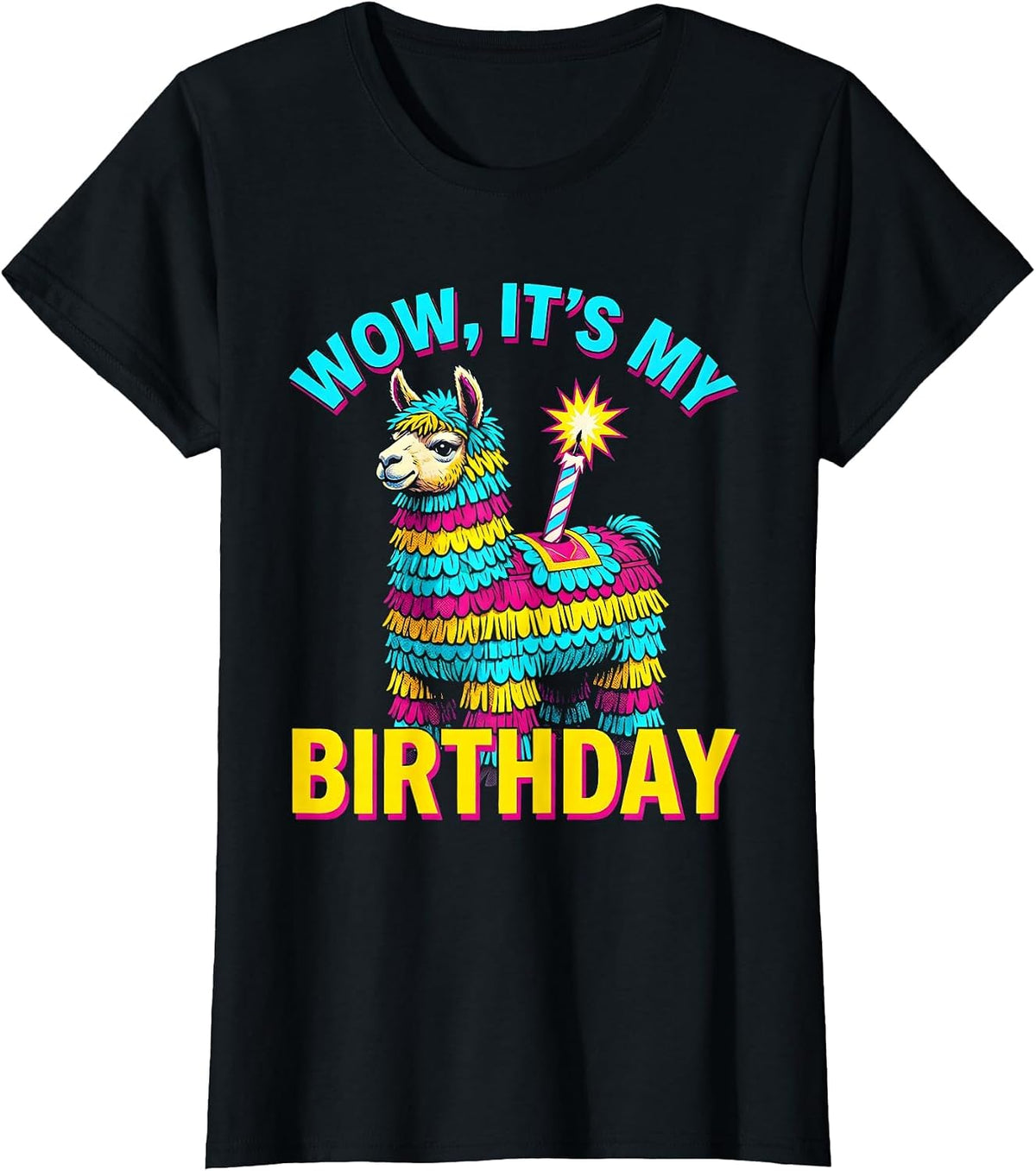 WOW IT'S MY BIRTHDAY Funny Llama Piñata Gamer Birthday Boy T-Shirt - Black