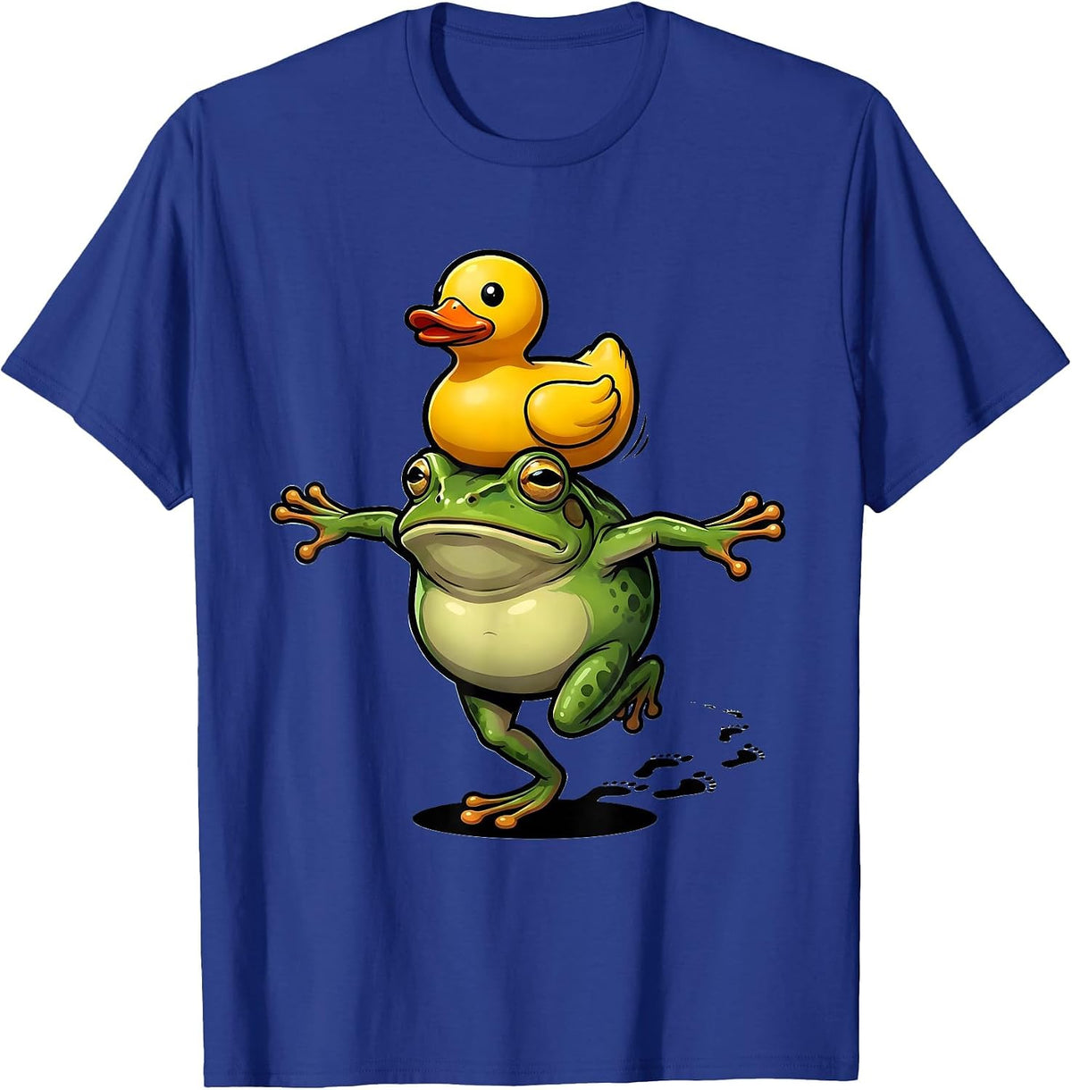 Solemn Frog With Rubber Duck Meme Humor T-Shirt - Royal Blue