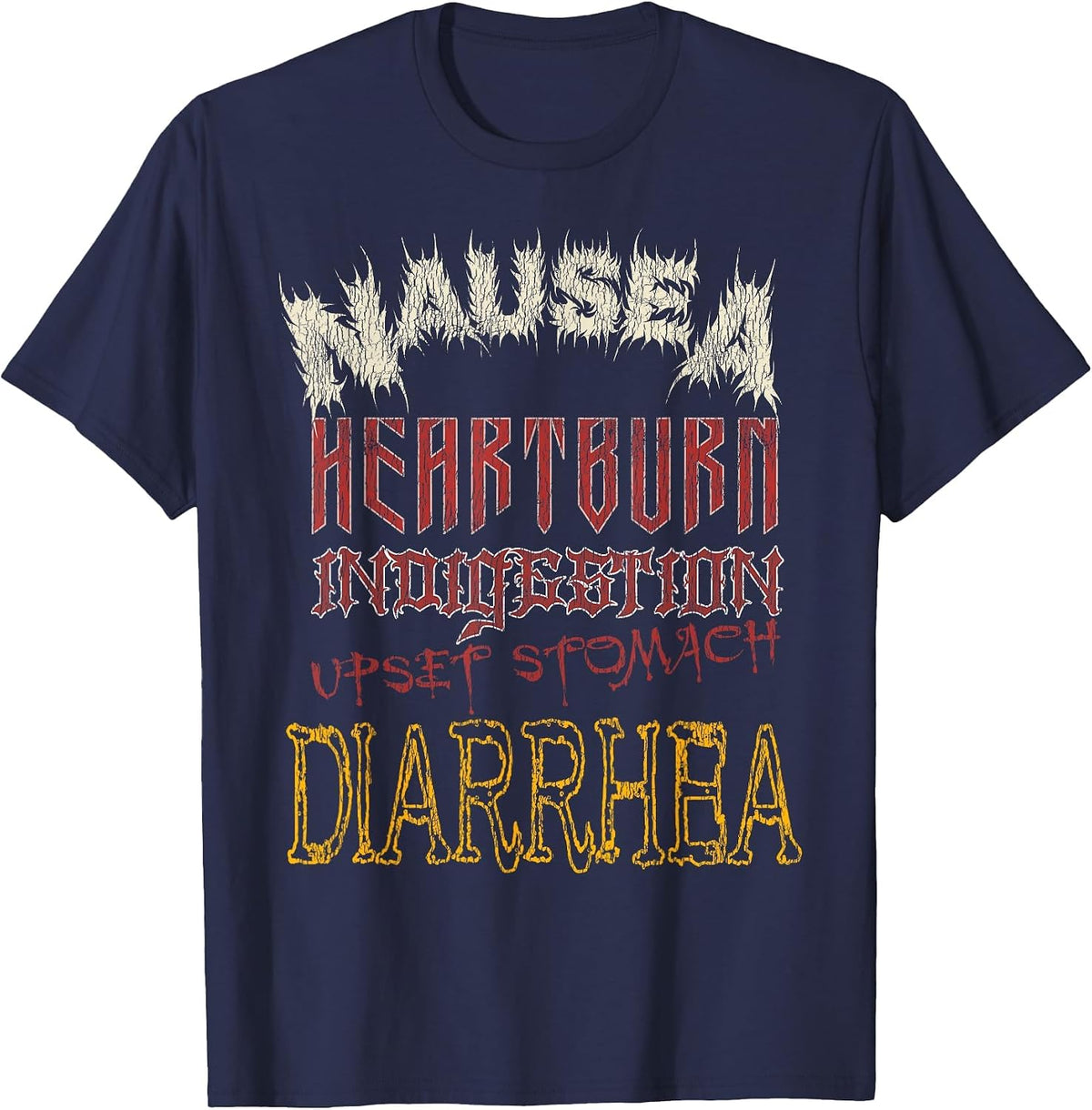 Thrash Metal Shirt, Funny Heavy Nausea Heartburn Concert T-Shirt - Navy Blue