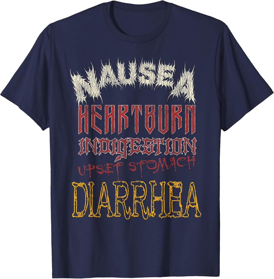 Thrash Metal Shirt, Funny Heavy Nausea Heartburn Concert T-Shirt - Navy Blue