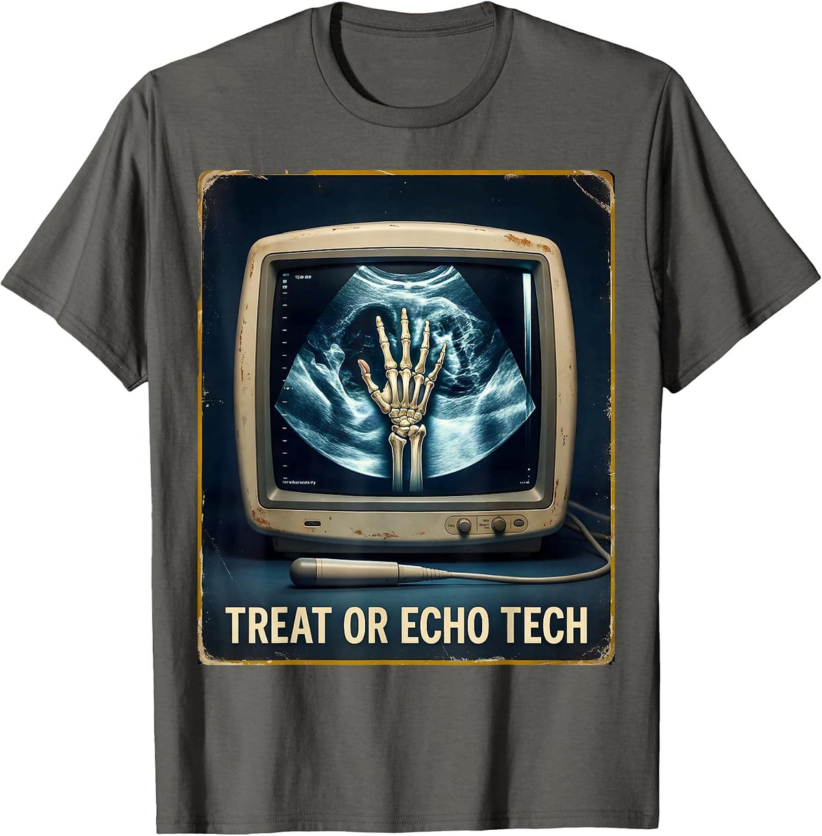 Men's Treat Or Echo Tech Vintage Halloween Radiology Tech Humor T-Shirt - Asphalt Grey