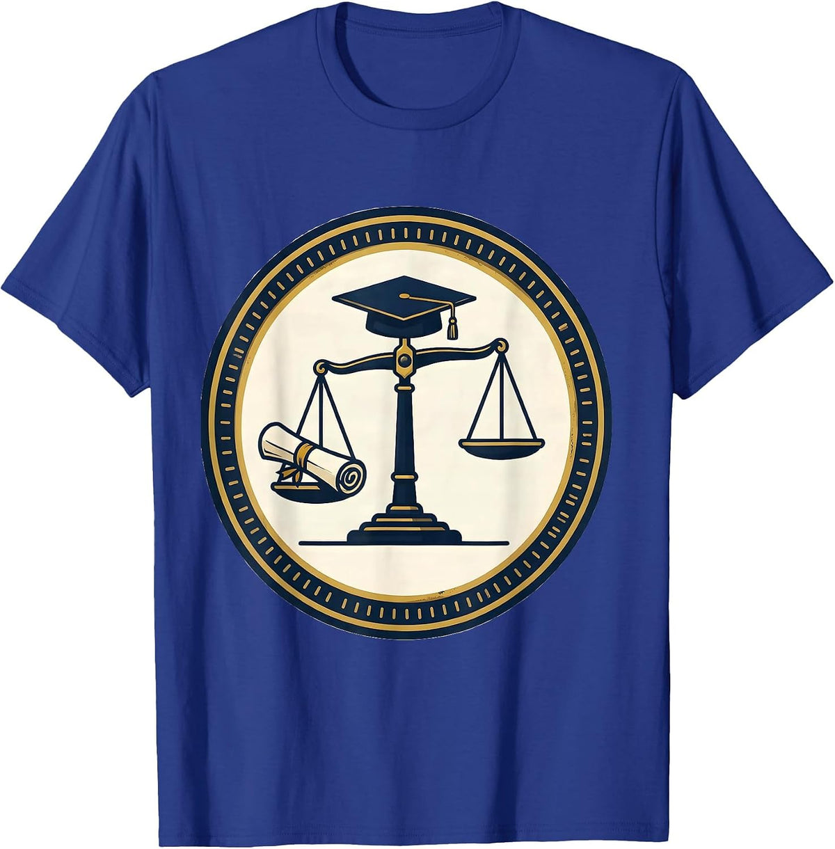 Men's Sealed Balance Scale Doctoral Cap PhD Graduation Humor T-Shirt - Royal Blue