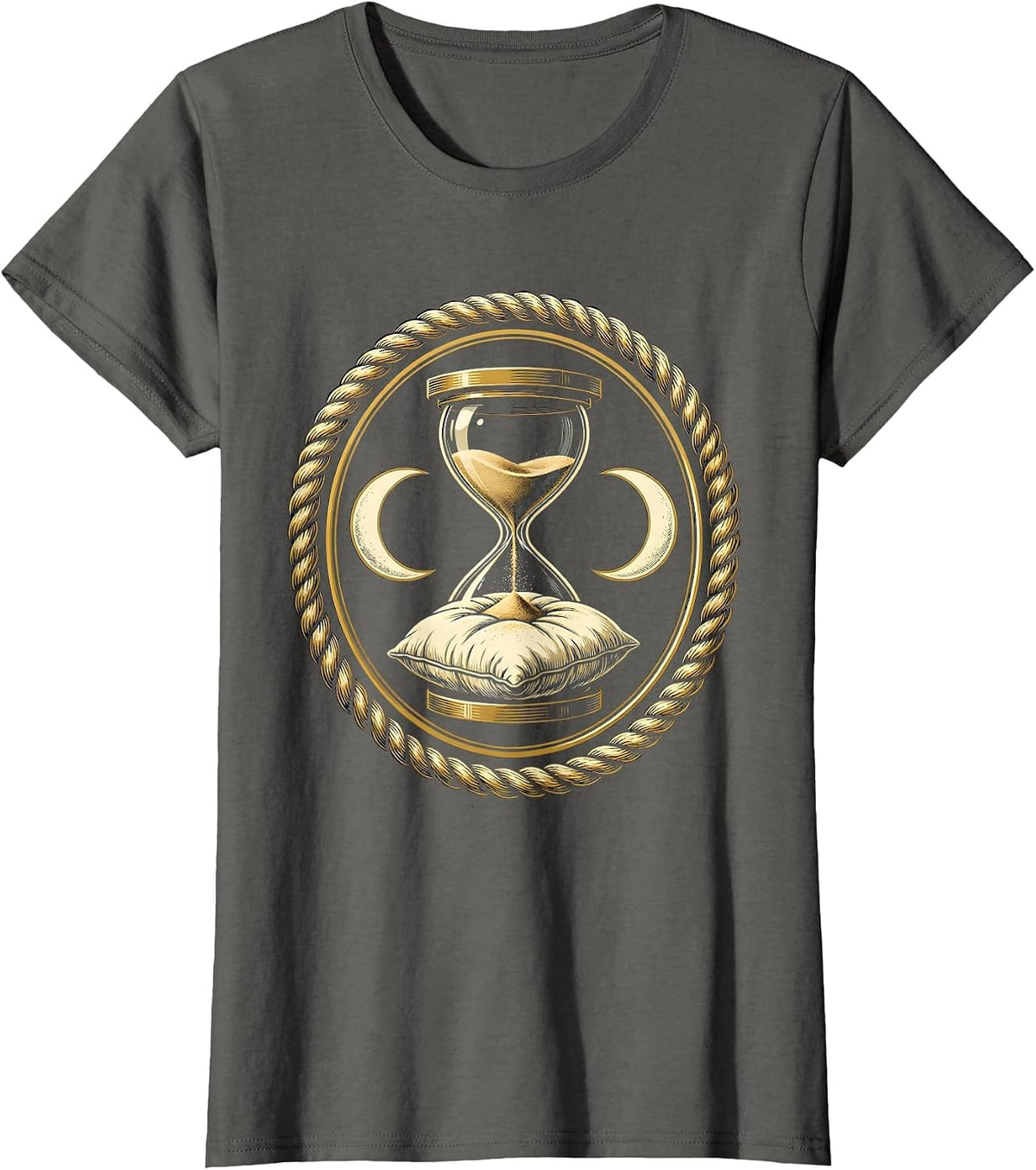 Women's Hourglass Dripping Into Pillow Sleep Art Design T-Shirt - Asphalt Grey