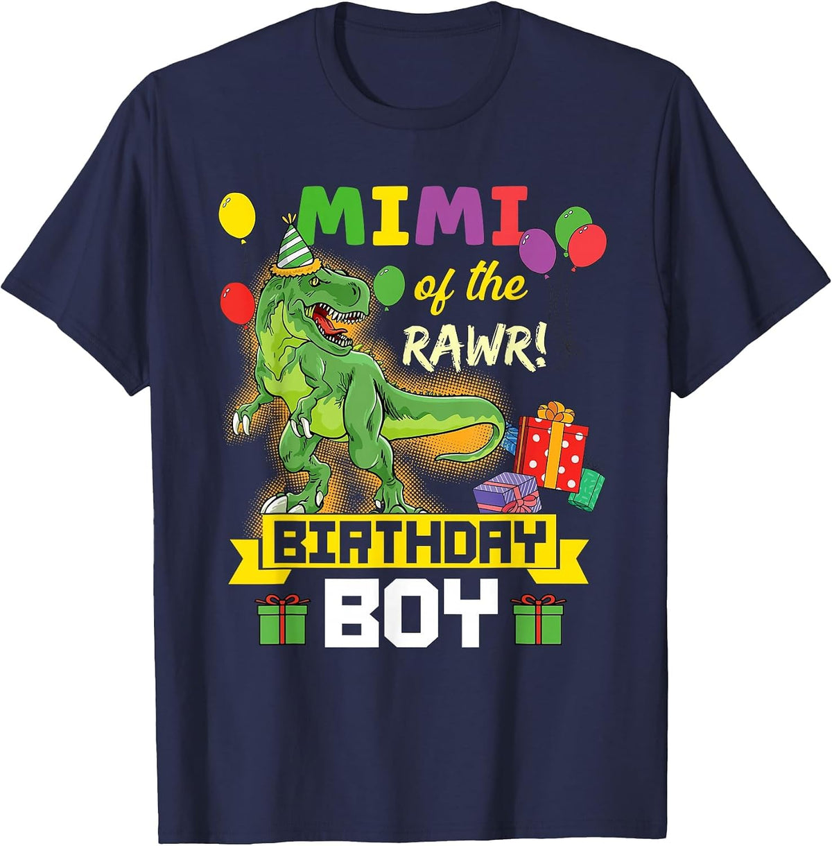 Mimi of the Birthday Boy Dinosaur Celebration Graphic T-Shirt - Navy Blue