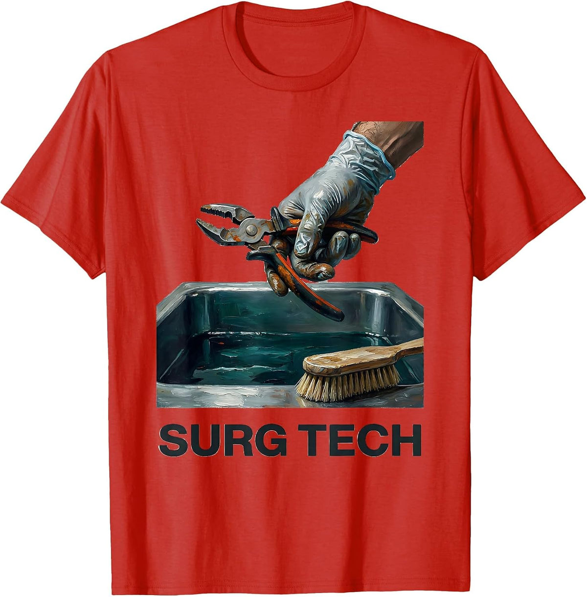 Men's Gloved Hand Surgical Tech Humor Appreciation Gift T-Shirt - Red