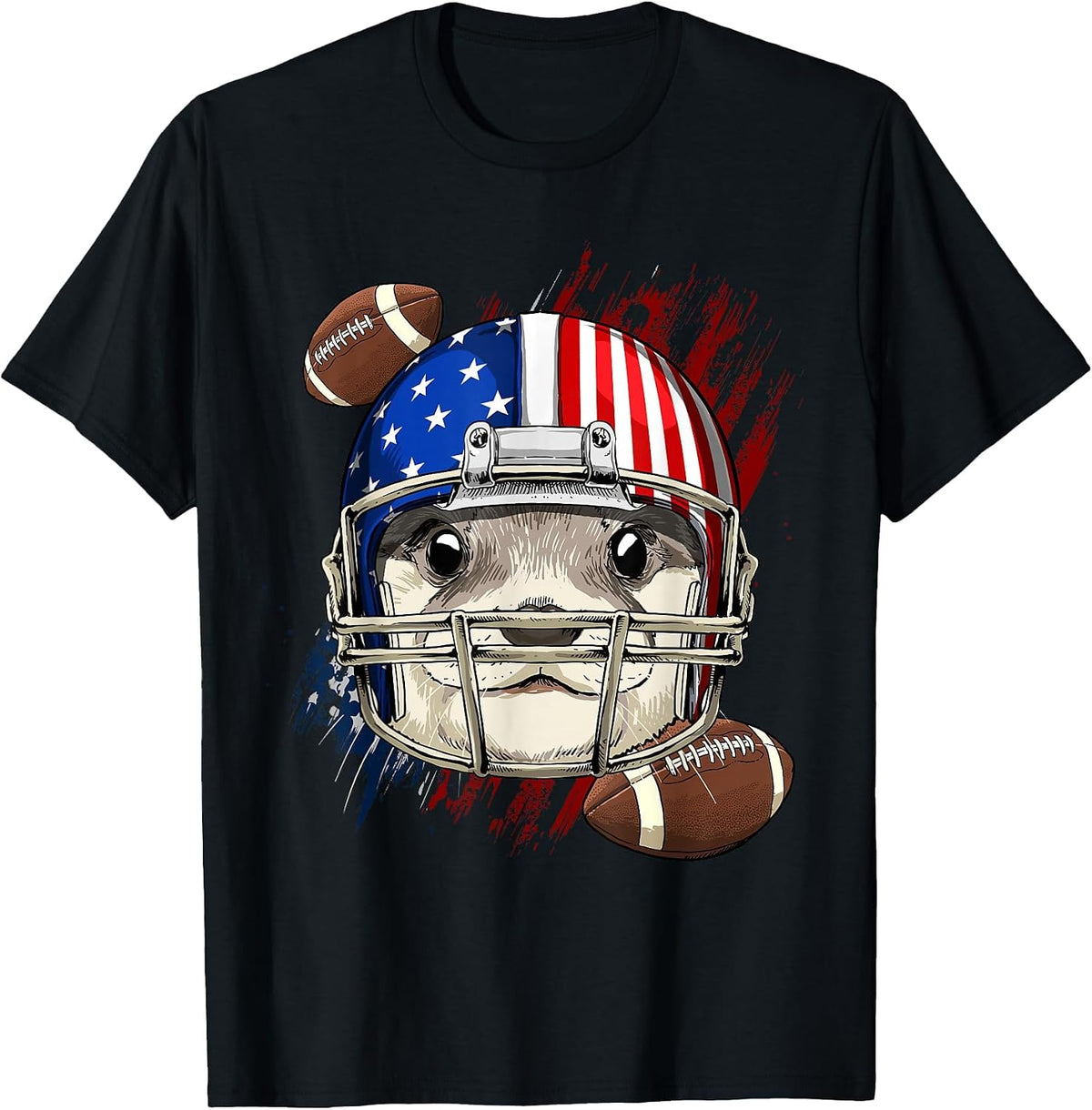 Otter American Football Otter Lovers USA Flag T-Shirt, Men, Black, Small - As Pictured