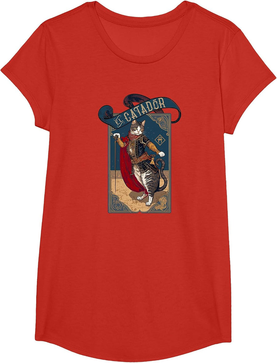 The Catador Tarot Card Spanish Cat Matador Kitty Bullfighter T-Shirt - Girls Red