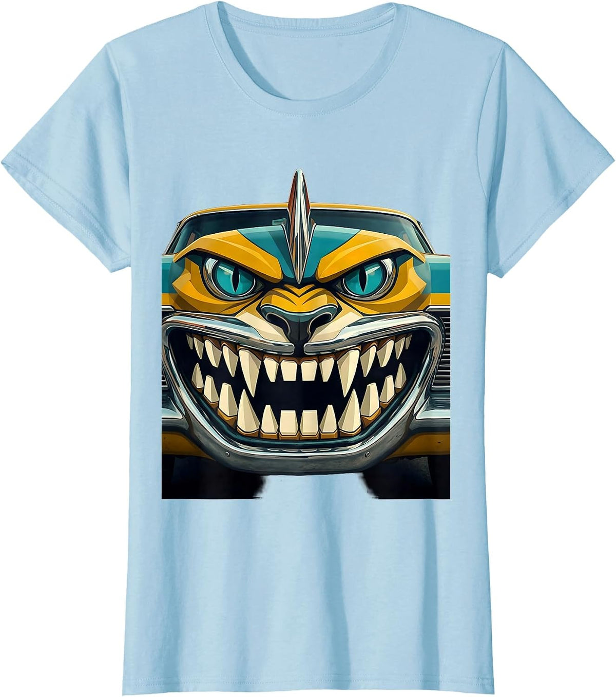 Snarling Animal Face Car Hood Grille Design T-Shirt - Baby Blue