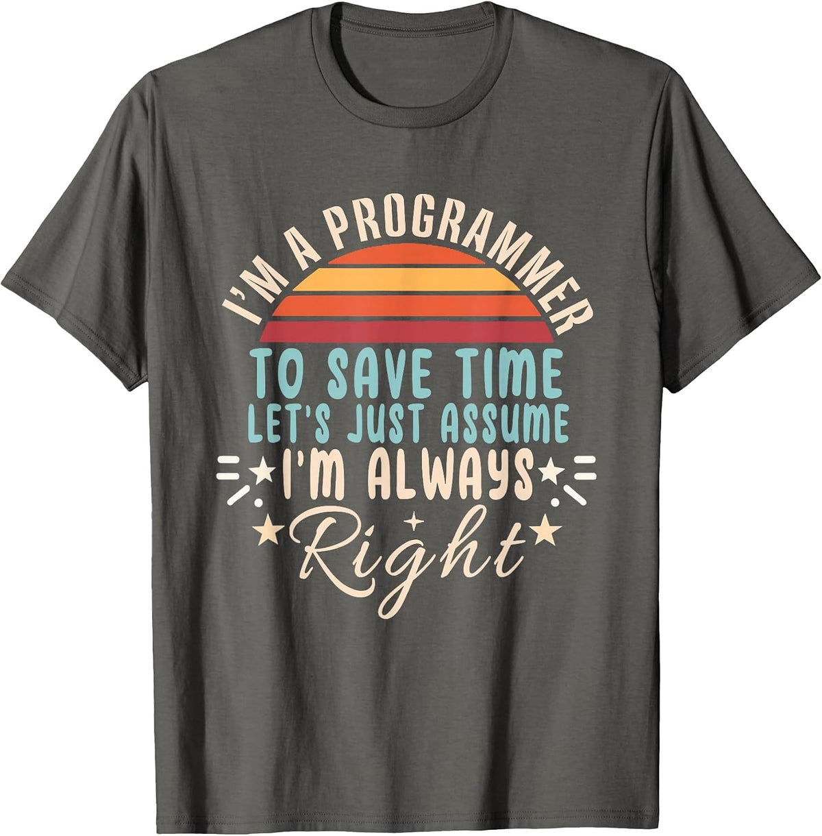 I'm A Programmer Let's Just Assume I'm Always Right Funny T-Shirt - Asphalt Grey