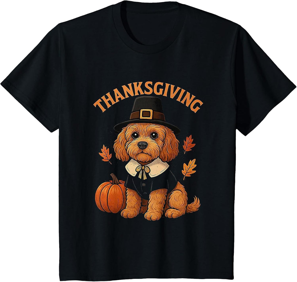 Cavapoo Pumpkin Thanksgiving Outfit for Men Women Kids T-Shirt - Black