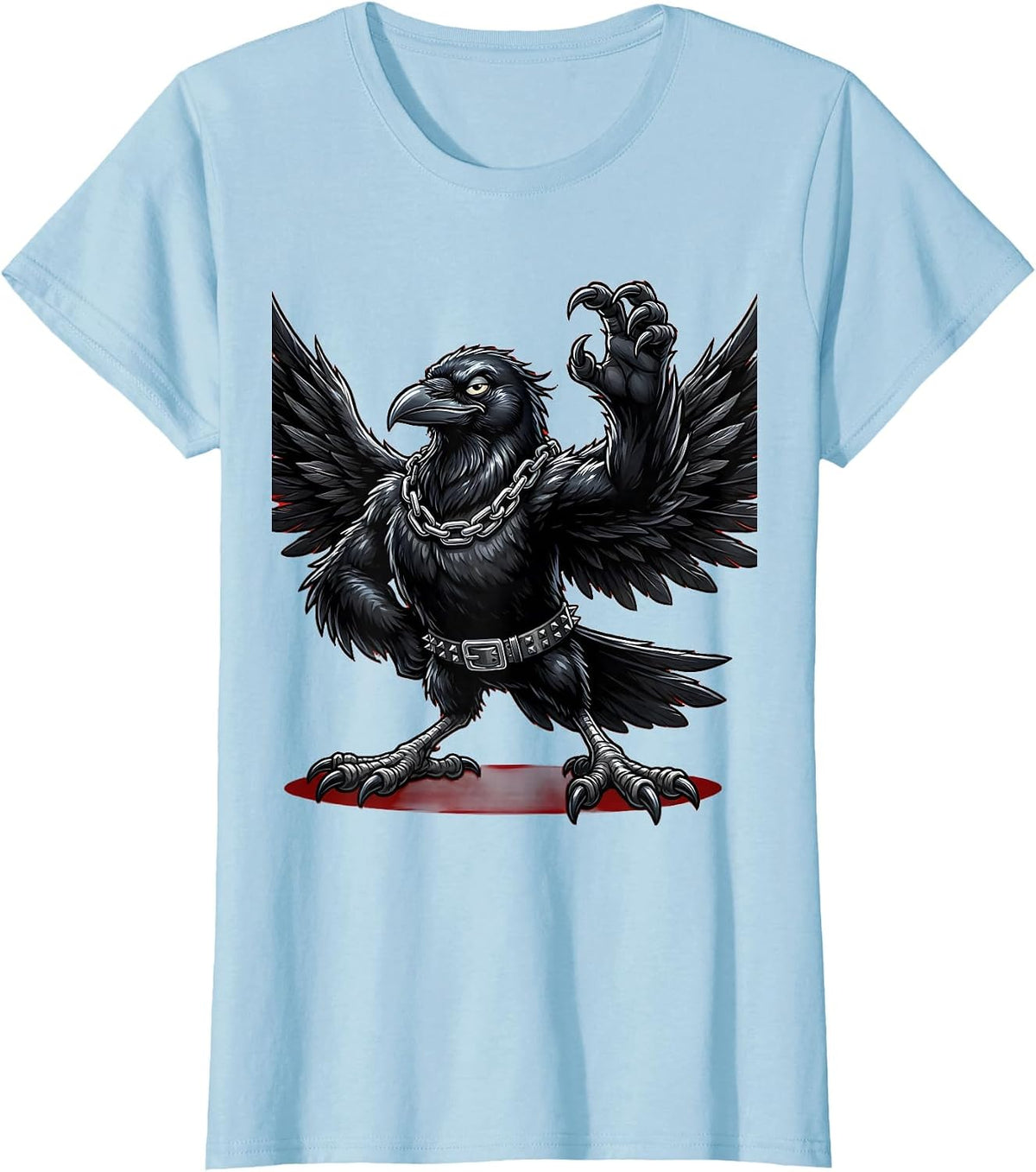 Women's Rebellious Crow Chains and Studded Belt Graphic T-Shirt - Baby Blue