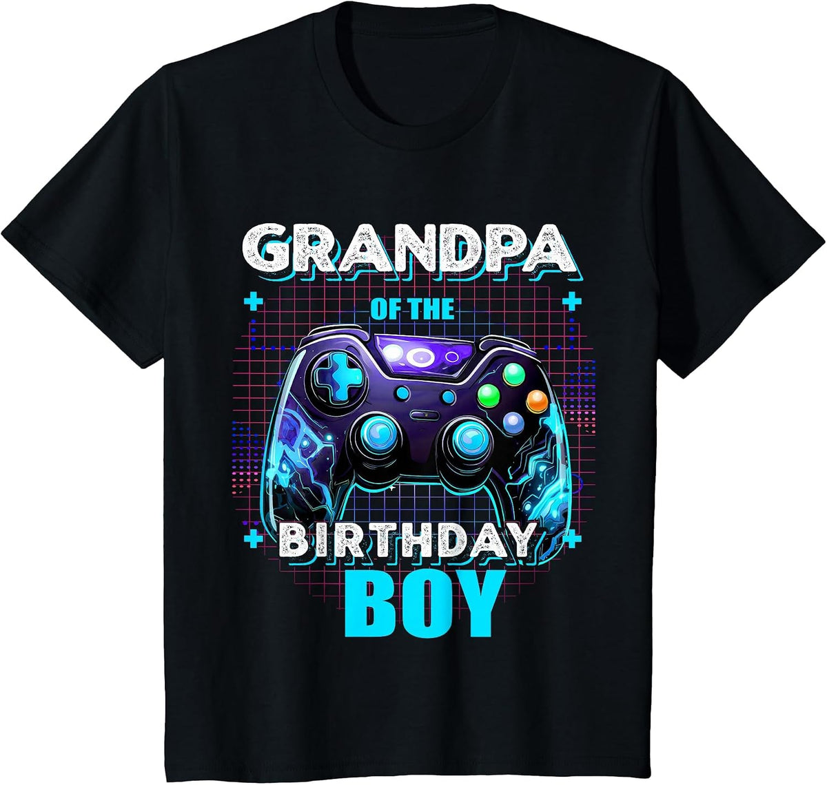 Grandpa of the Birthday Boy Matching Video Gamer Party T-Shirt - Black
