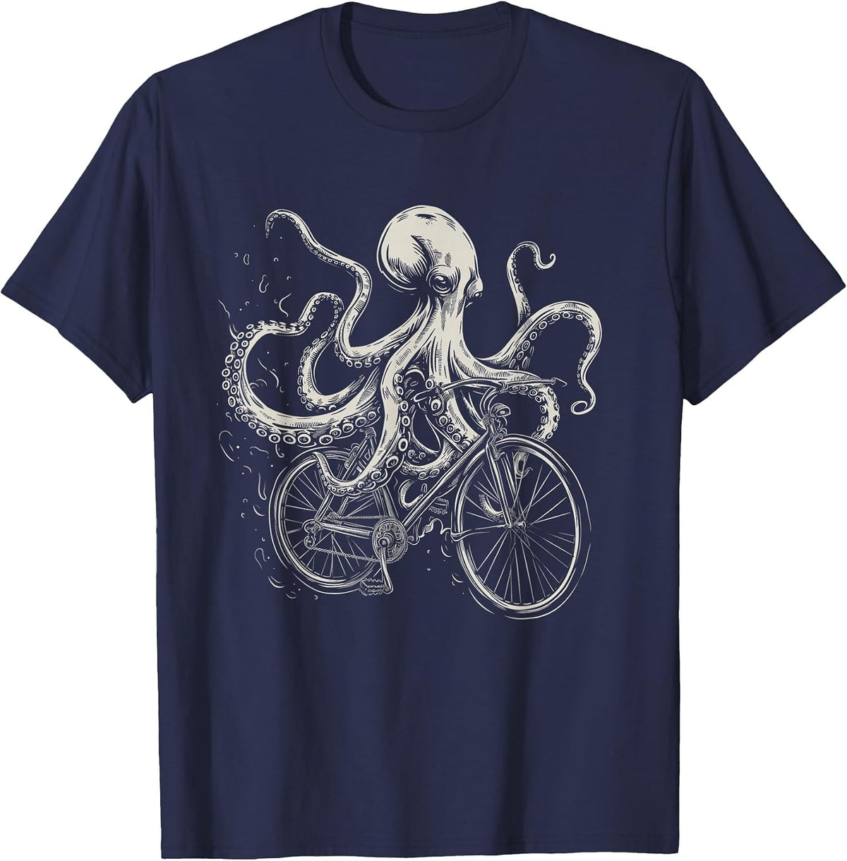 Octopus On Bicycle Funny Cycling Squid Road Bike Cyclist T-Shirt - Navy Blue