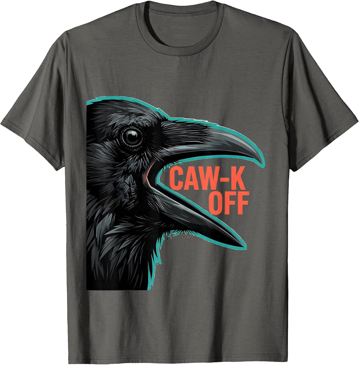 CAW-K OFF Funny Crow Bird Meme Humor Graphic T-Shirt - Asphalt Grey