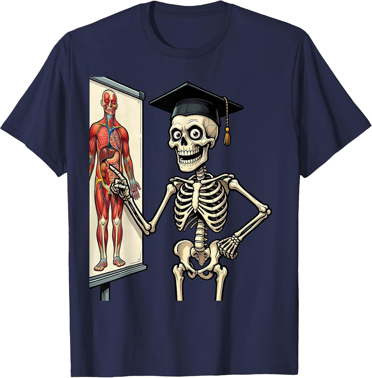 Men's Skeleton Anatomy Diagram Illustration T-Shirt - Navy Blue