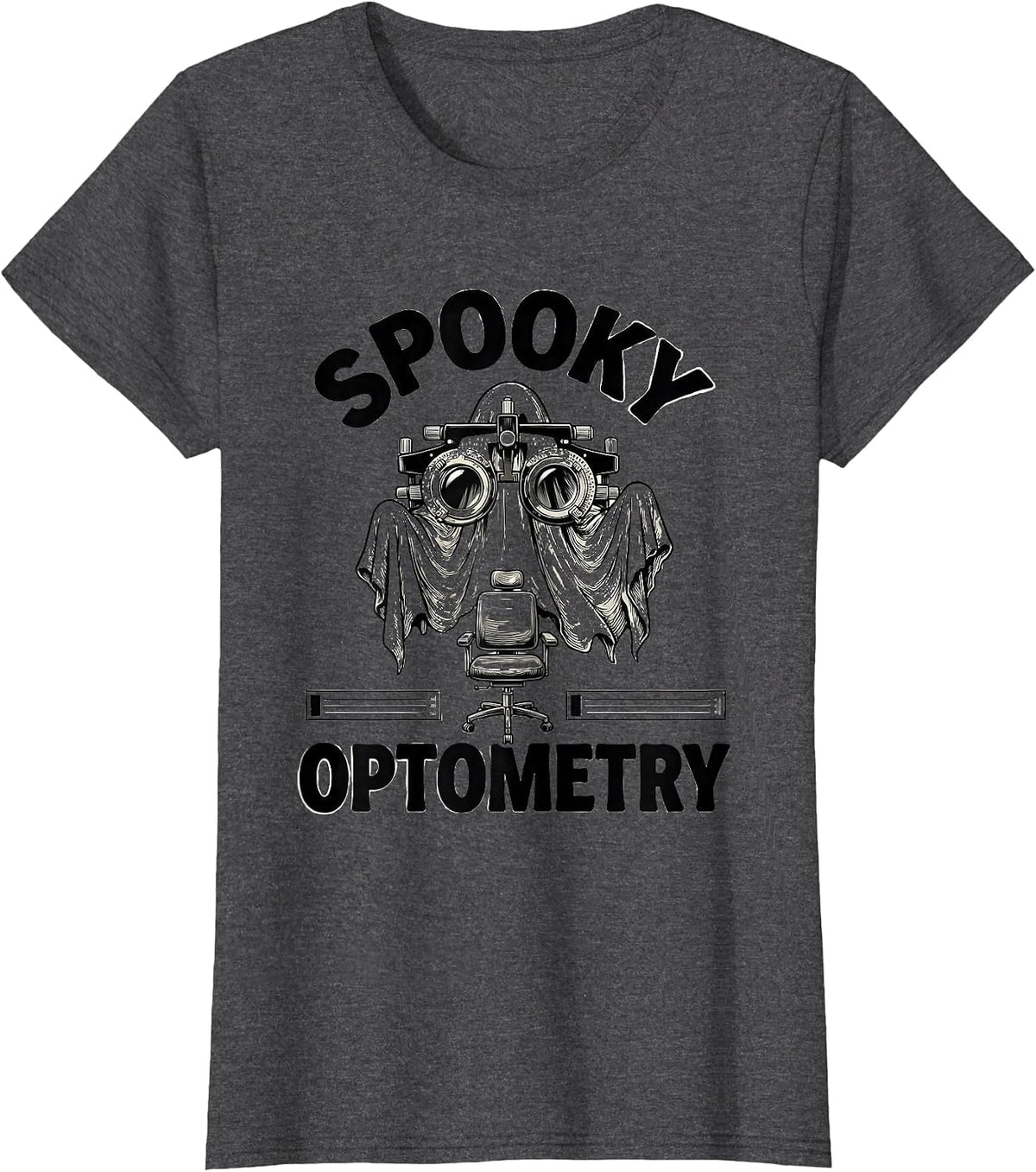 Women's Spooky Optometry Ghost Halloween Eye Doctor Optometrist T-Shirt - Dark Heather Grey