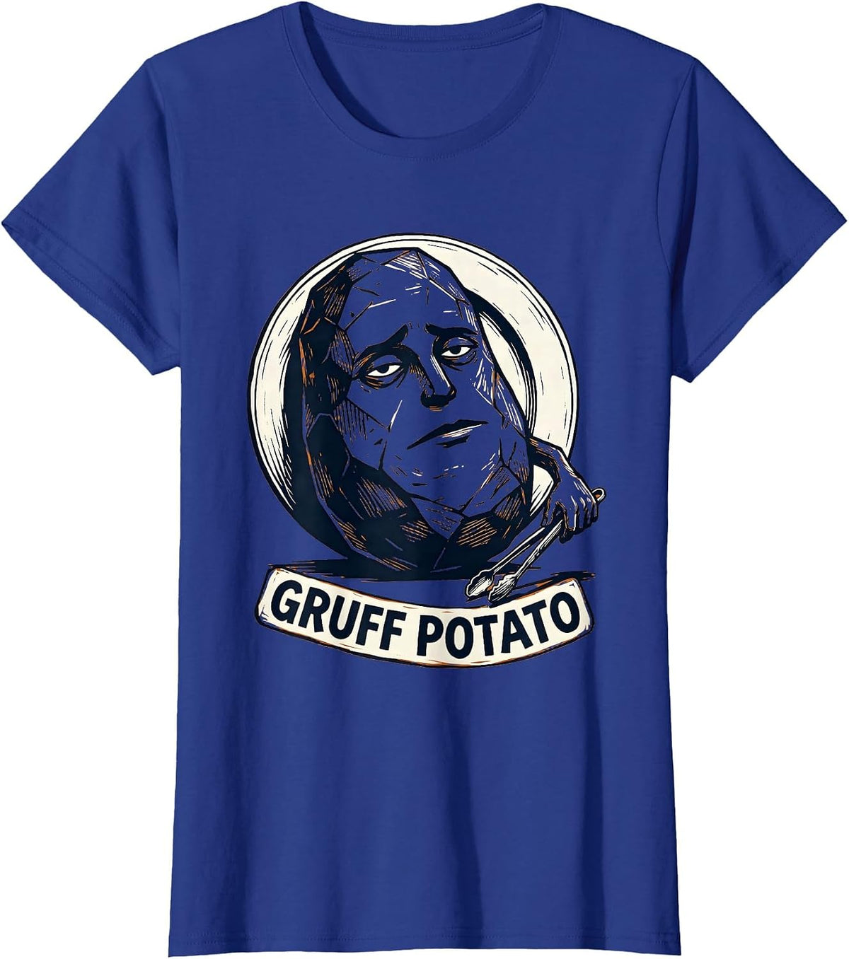 Women's Gruff Potato Funny Couples Thanksgiving Matching Linocut T-Shirt - Royal Blue