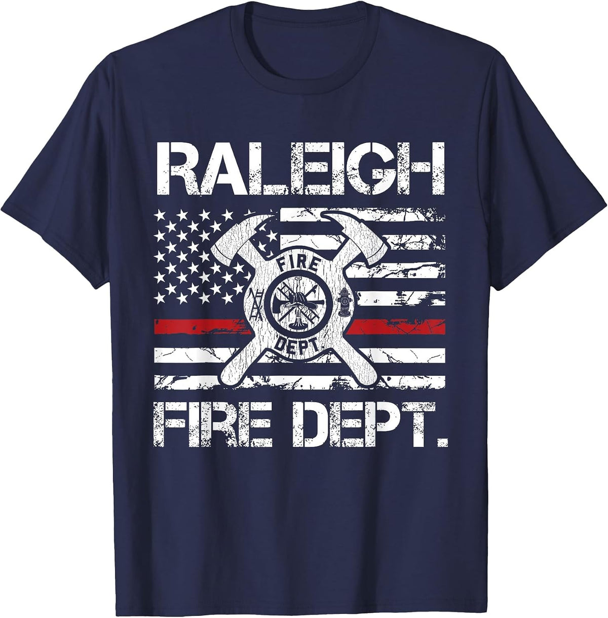 Raleigh North Carolina Fire Department Thin Red Line Fireman T-Shirt - Navy Blue