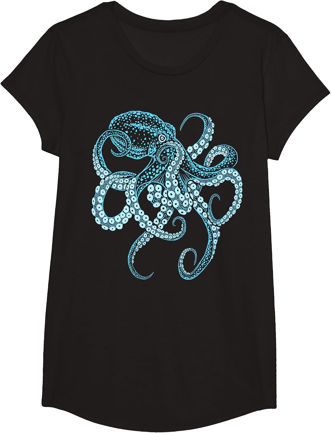 Octopus deep-sea Blue Kraken in Combat Stance T-Shirt - Girls Black