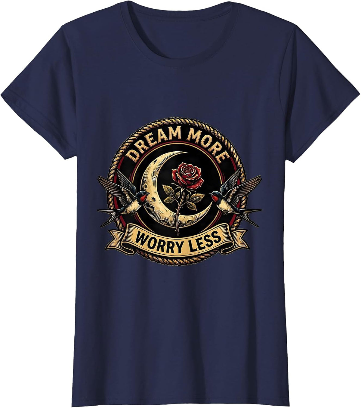 Women's Reveur House Dream More Worry Less Design T-Shirt - Navy Blue