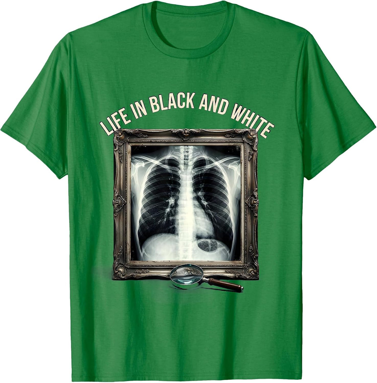 Men's Life in Black and White Radiology Design T-Shirt - Kelly Green