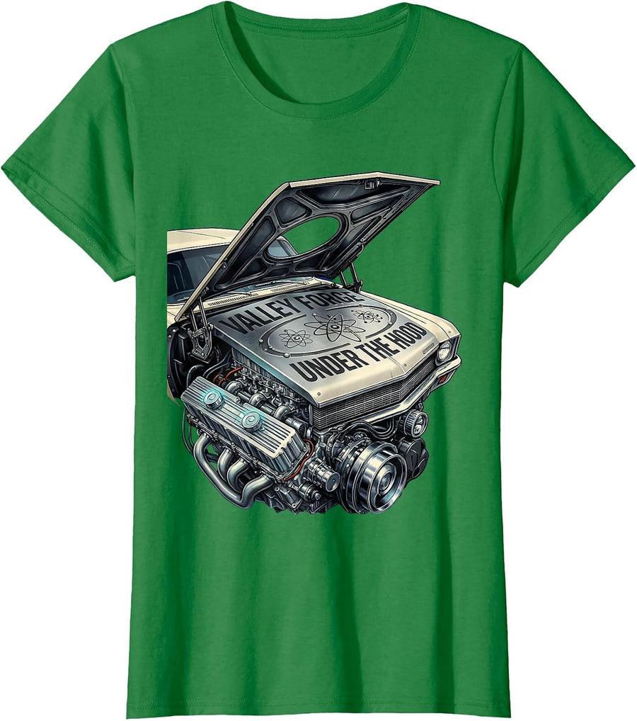 Women's Valley Forge Under the Hood Automotive Design T-Shirt - Kelly Green