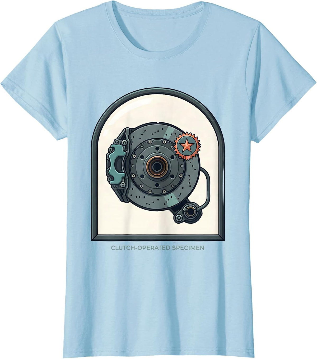 Clutch-Operated Specimen Funny Car Guy Manual Transmission T-Shirt - Baby Blue