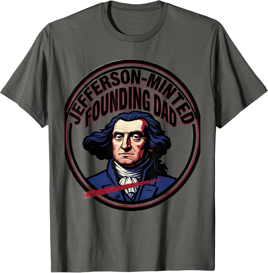 Jefferson-Minted Founding Dad Funny History Teacher Founding T-Shirt - Asphalt Grey