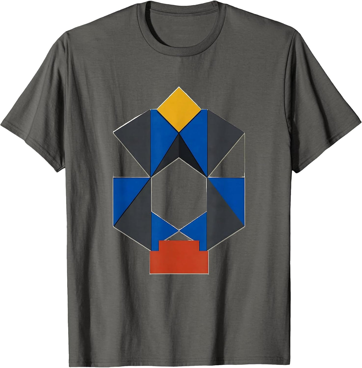 Interlocking Bridge Block Builder Quilt Patchwork T-Shirt - Asphalt Grey