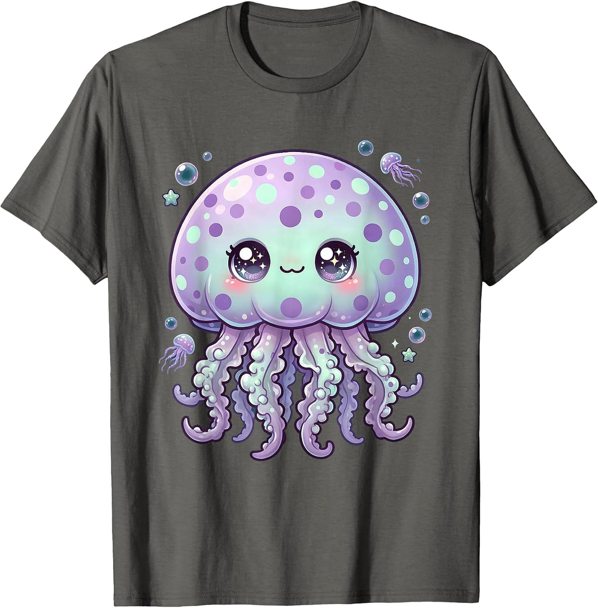Polka Dot Jellyfish Deep Sea Ocean Art T-Shirt - Asphalt Grey