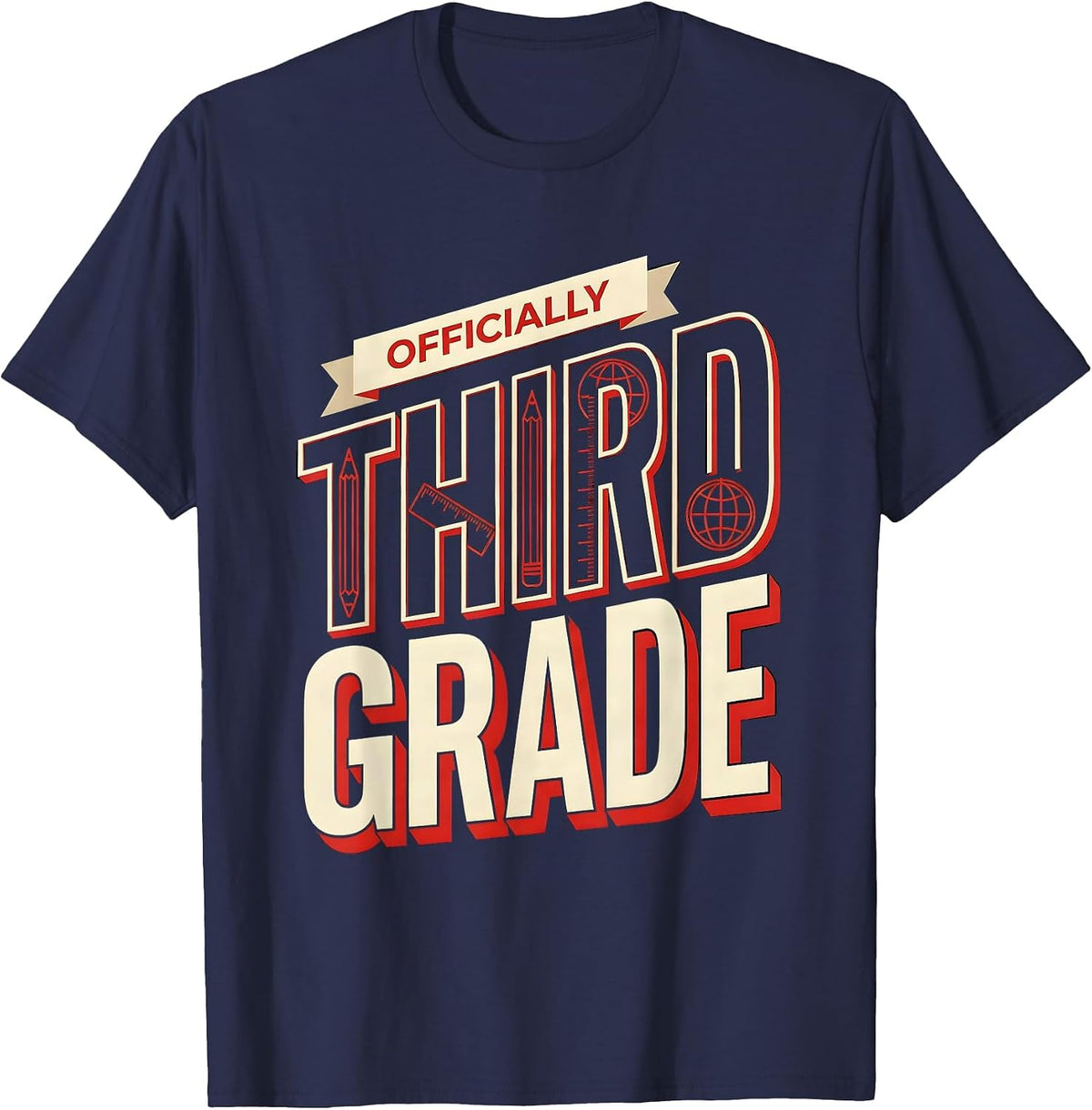 Men's Officially Third Grade Constructivist Poster Back To School T-Shirt - Navy Blue