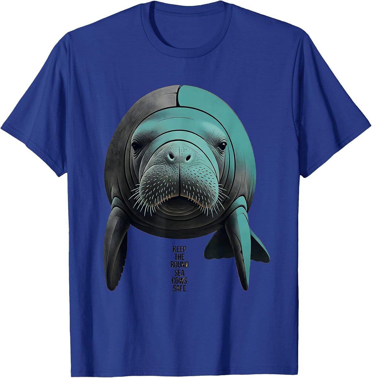 Men's Keep The Round Sea Cows Safe Midcentury Modern Manatee Lover T-Shirt - Royal Blue
