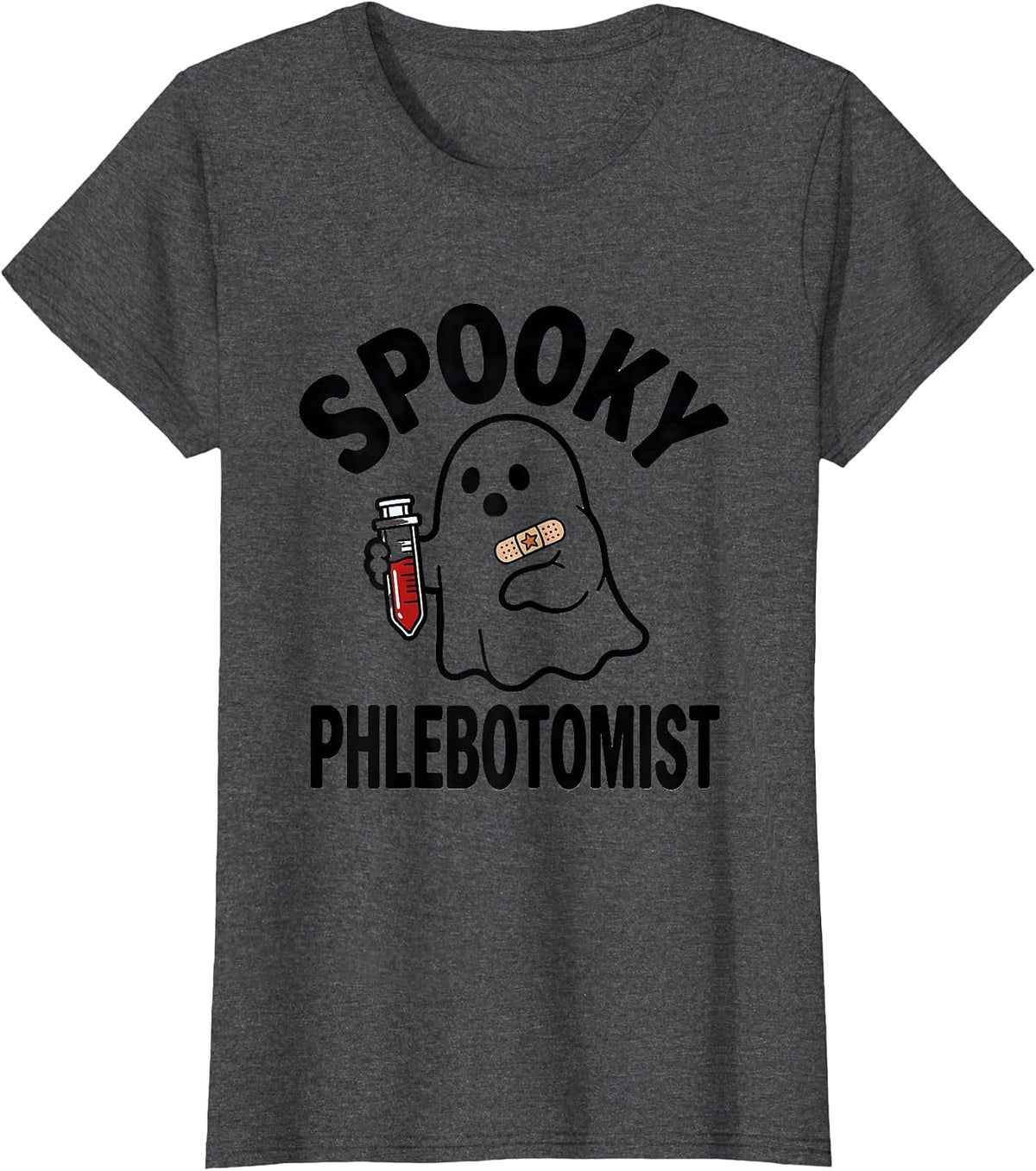 Women's Spooky Phlebotomist Cute Ghost Phlebotomy Tech Halloween T-Shirt - Dark Heather Grey