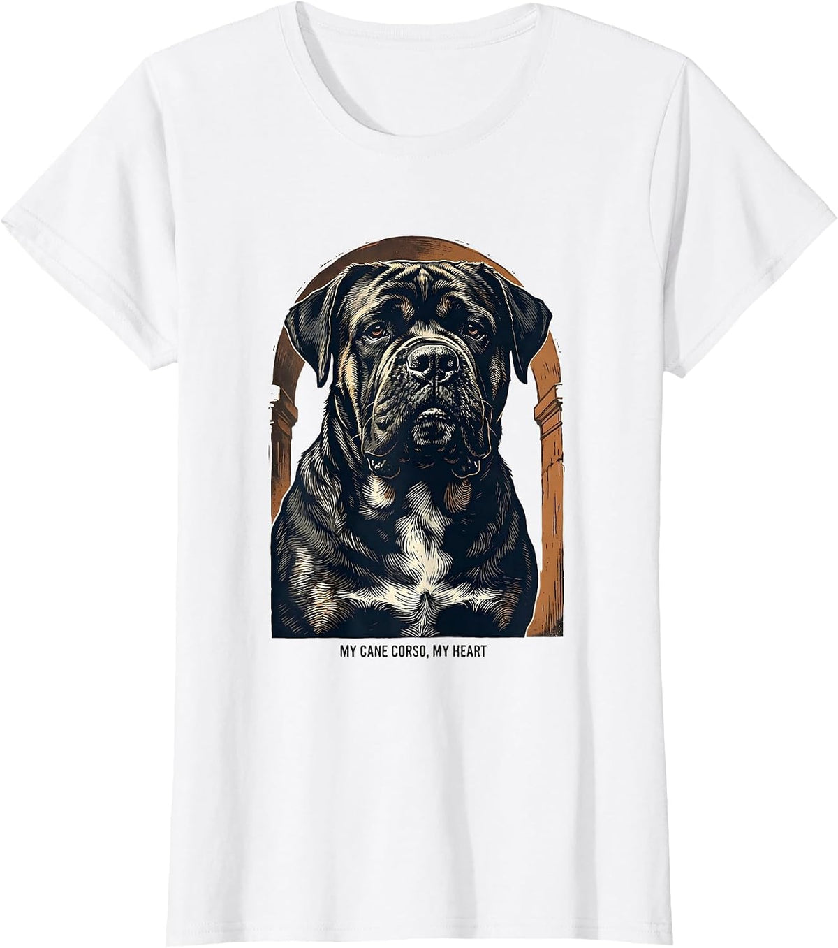 Women's My Cane Corso My Heart Linocut Dog Owner Pride T-Shirt - White