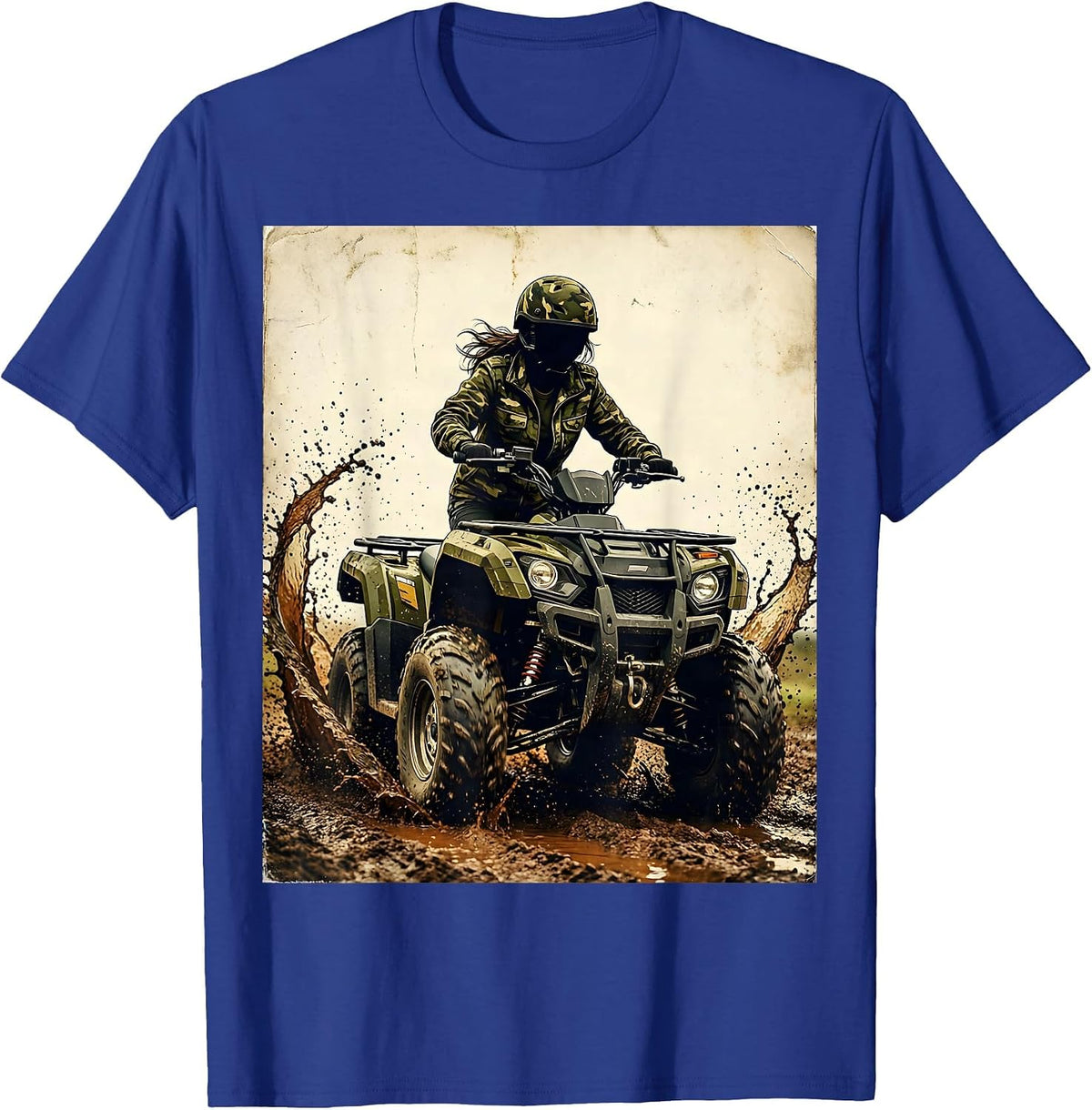 Camo Girl Four-Wheeler Mud Riding Graphic T-Shirt - Royal Blue